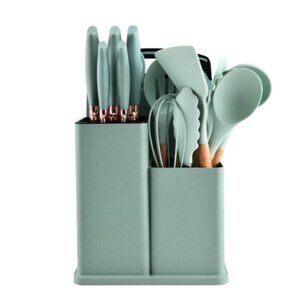 Kitchen Silicone Utensils 19 Piece Wooden Set Spatula, Knife Set, Cutting Board